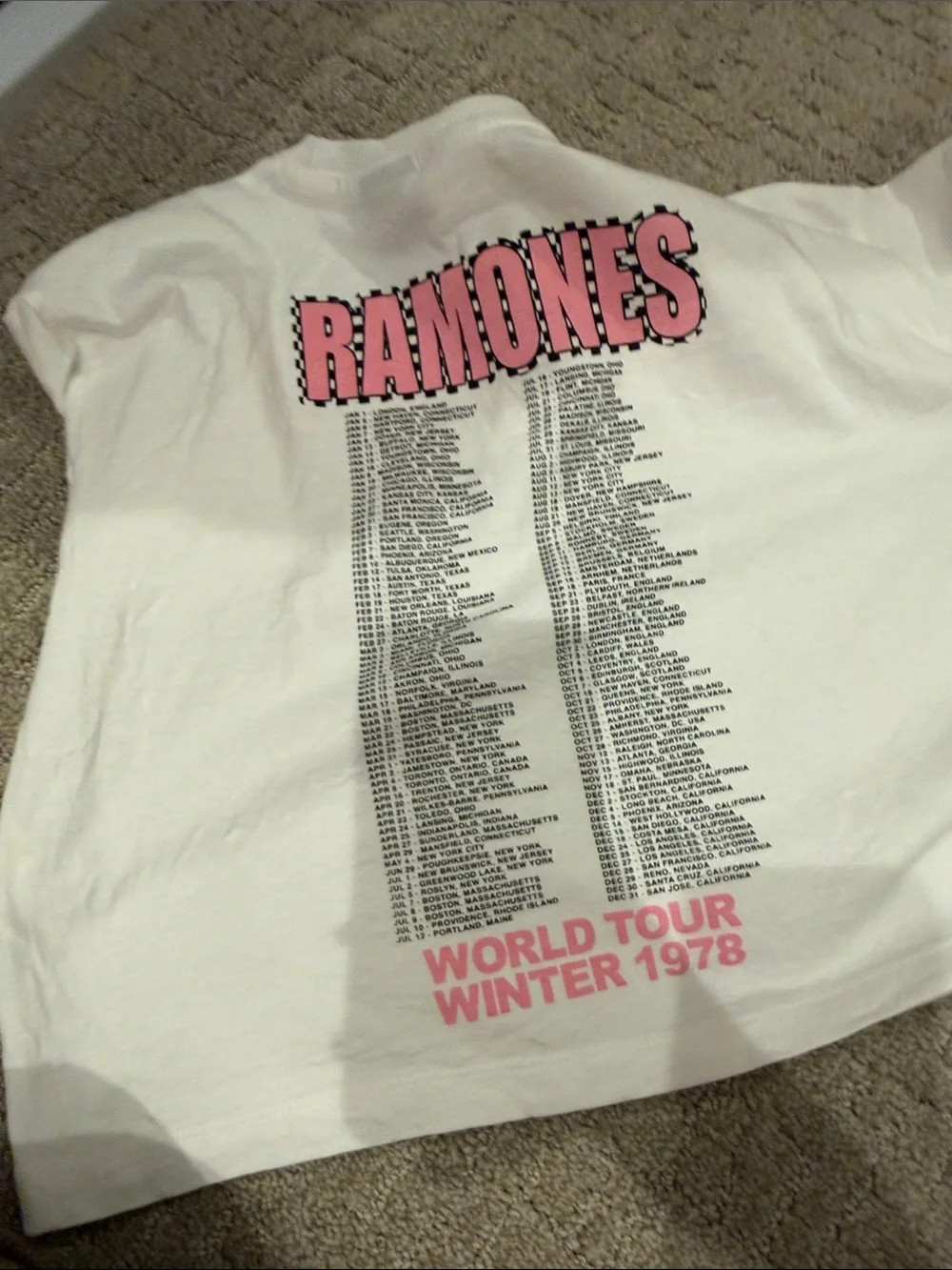 Zara White Tee with Pink RAMONES Graphic